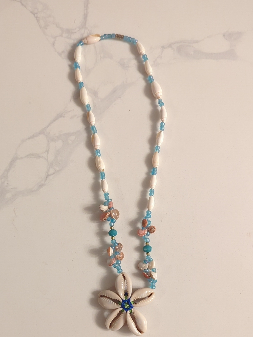 Handmade Y2K Cowrie Shell Flower Necklace Sea Boho